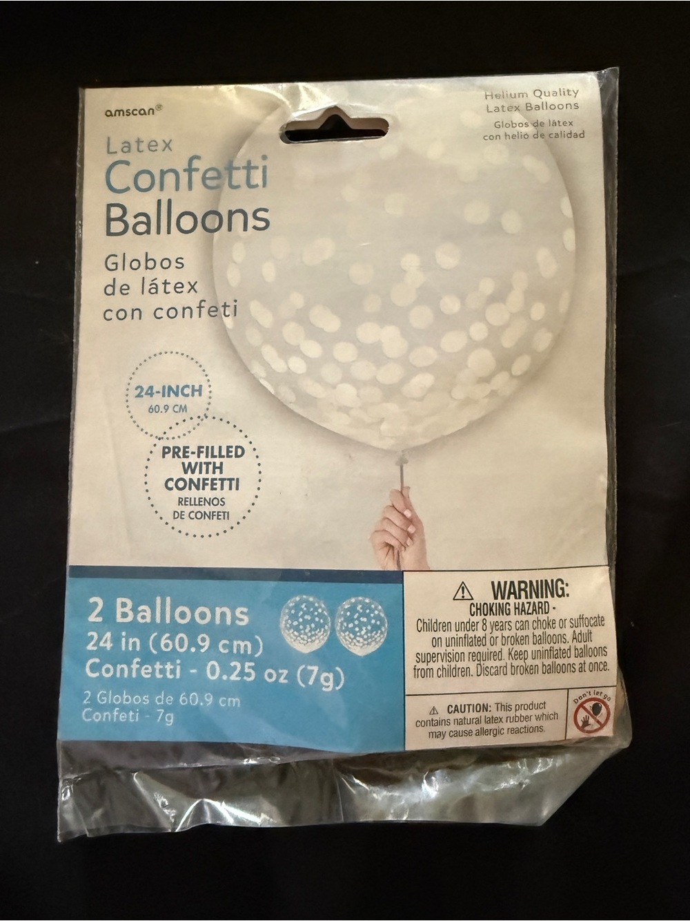Amscan Clear & White Confetti Latex Balloons Pack- Helium Quality- 24” (2 pack)